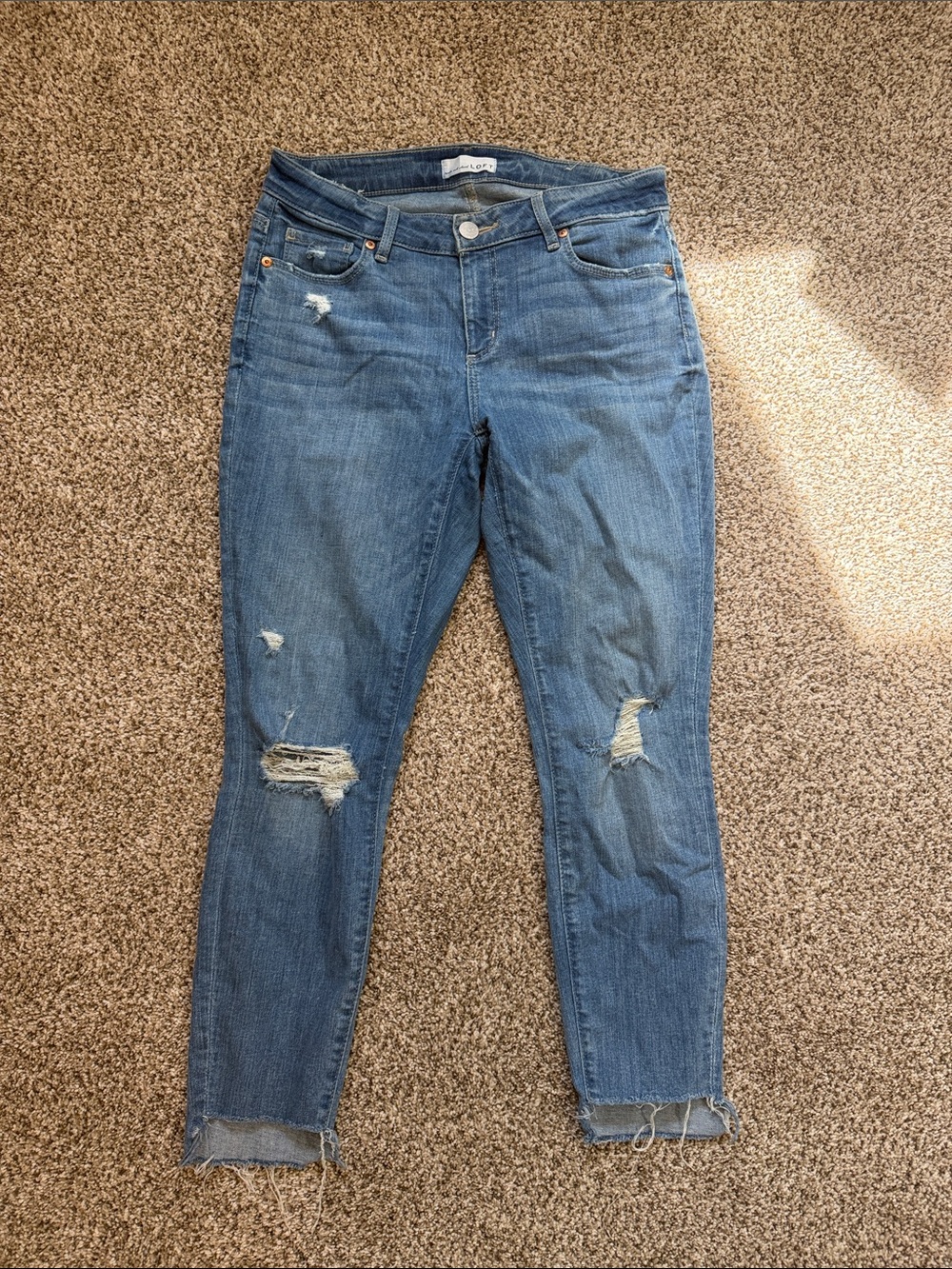 LOFT Distressed Blue Ankle Crop Jeans
